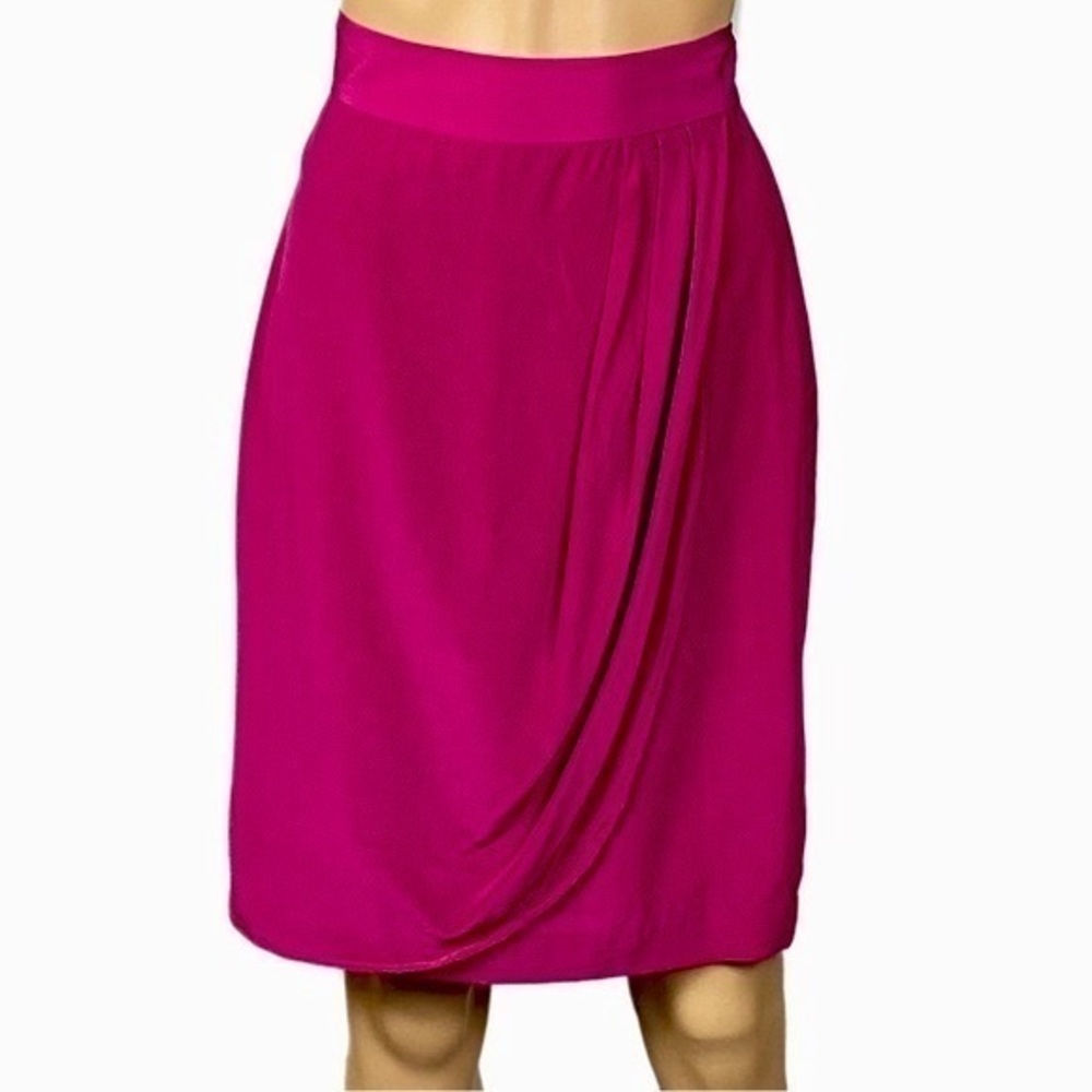 ANN TAYLOR rich, dark pink, Vintage,  100% Silk faux wrap skirt. Size 8. EUC